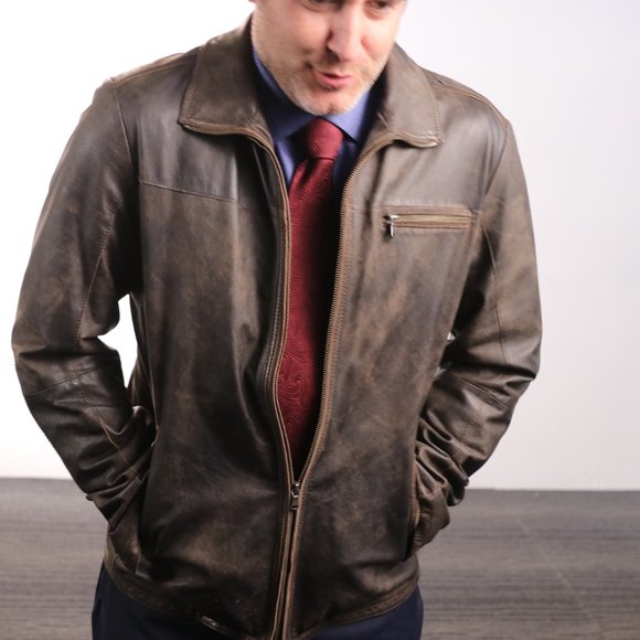 Distressed stone washed leather jacket - Picture 3 of 5